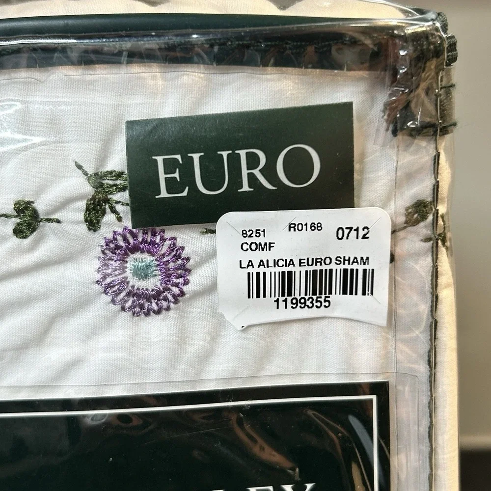 NEW Laura Ashley Embroidered Floral Blue, Purple Green 100%‎ Cotton Euro Sham